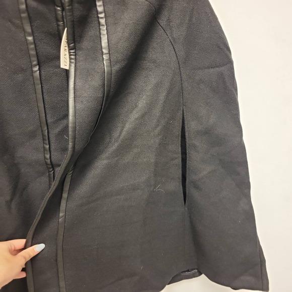 Paparazzi Black Cape L/XL Wool Blend Leather Trim Womens Outerwear Coat Cloak - Picture 10 of 11